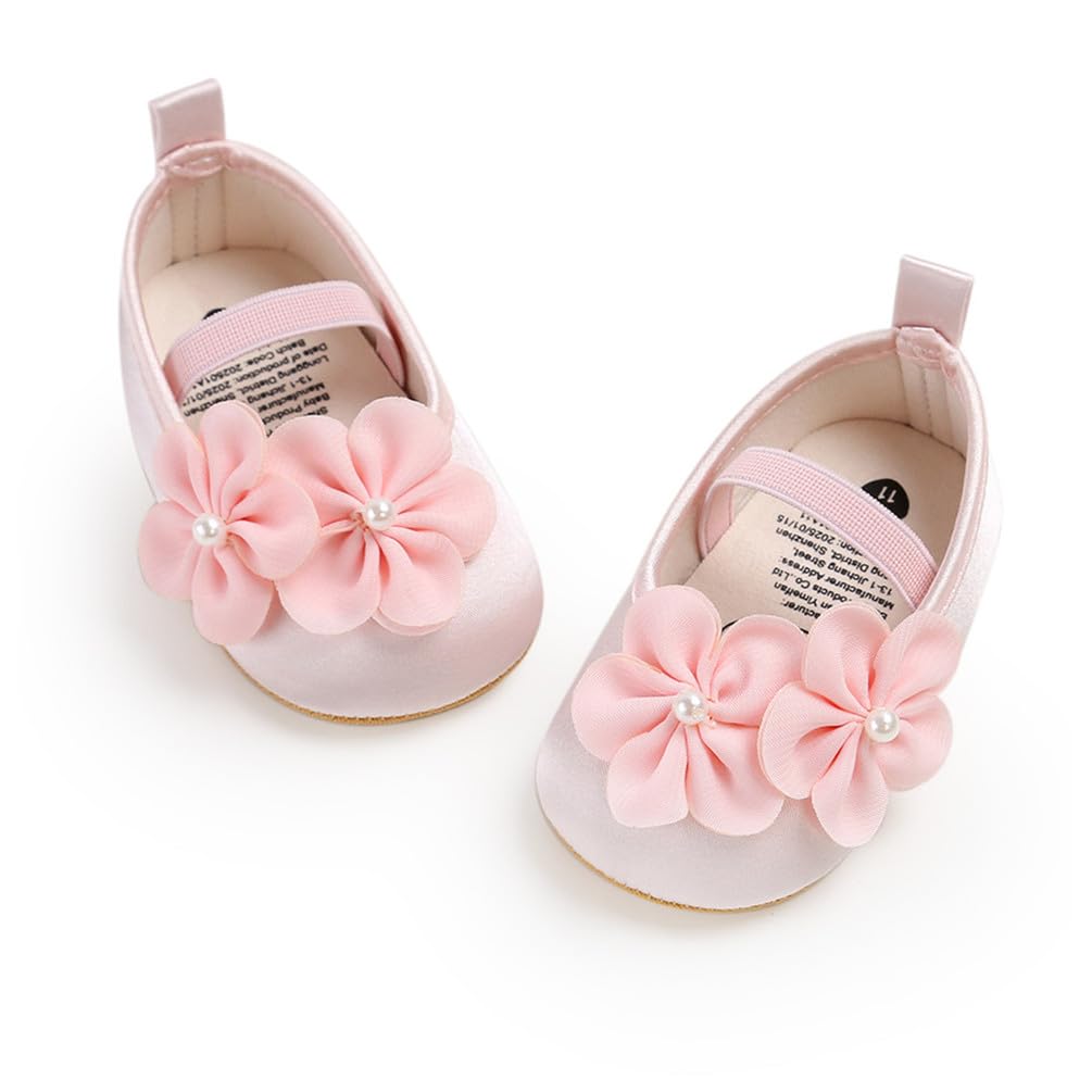 Baby Girls Mary Jane Flats Non-Slip Soft Sole Infant Newborn Walking Shoes Princess Wedding Dress Shoe