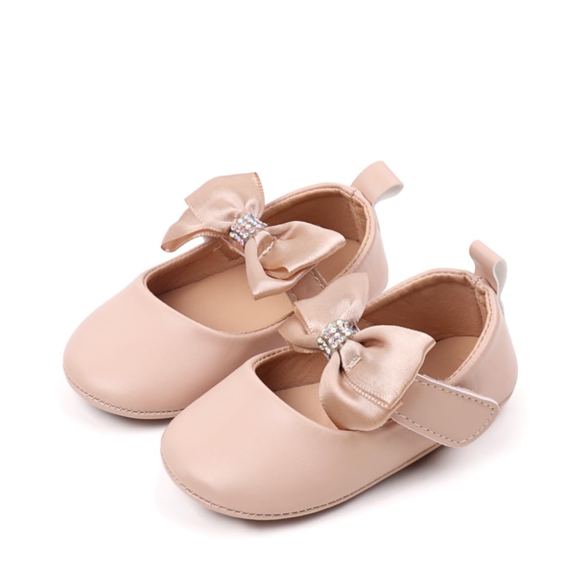 Baby Mary Jane Flats for Girls with Bowknot Cotton Anti Skid Sole Infant First Walker Princess Dress Crib Wedding Shoes
