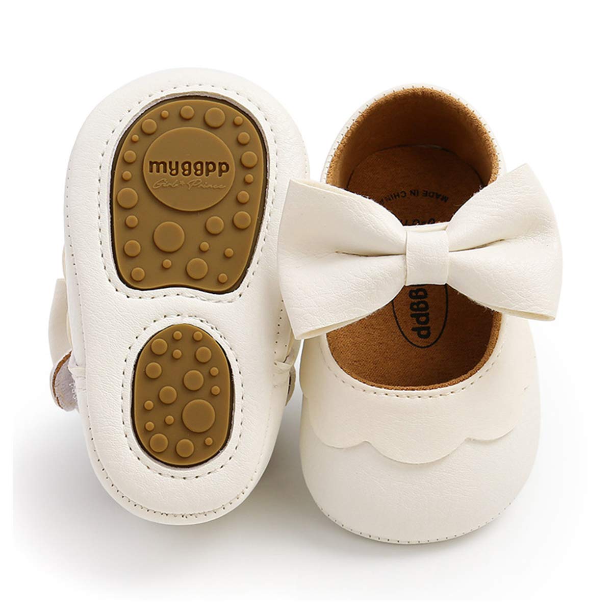 E-FAK Baby Girls Shoes Mary Jane Flats Shoes Anti-Slip Soft Rubber Sole Toddler First Walkers Princess Dress Shoes