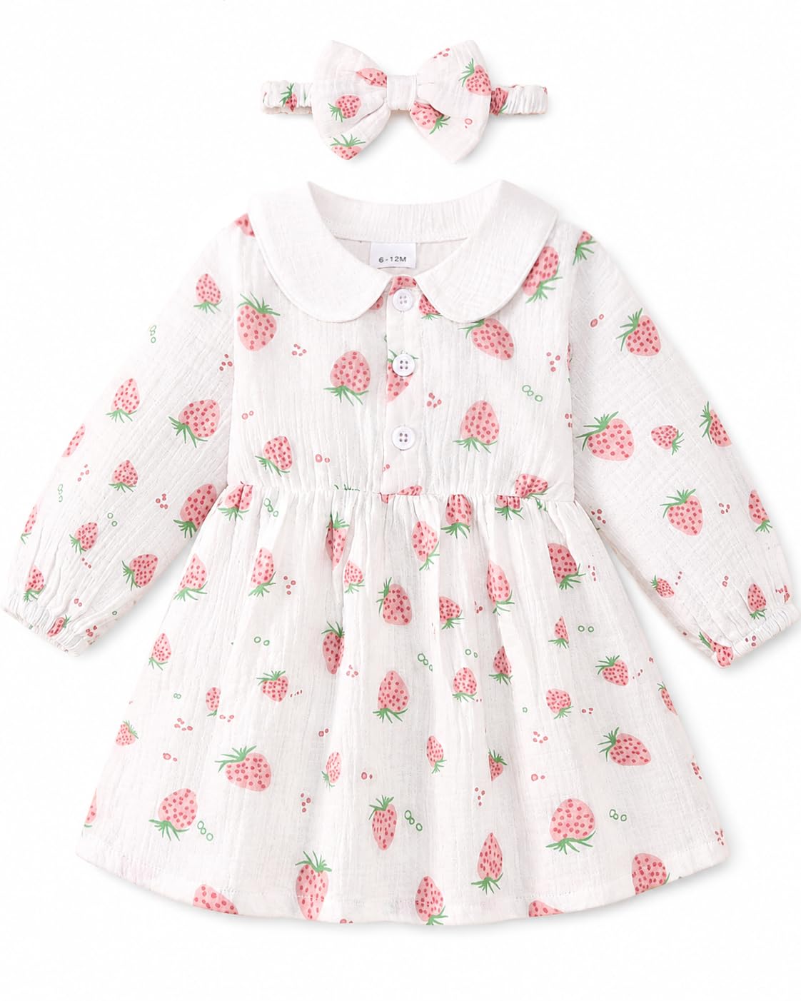 Renotemy Baby Girl Dress Fall Button Peter Pan Collar Floral Dresses 3M-3T