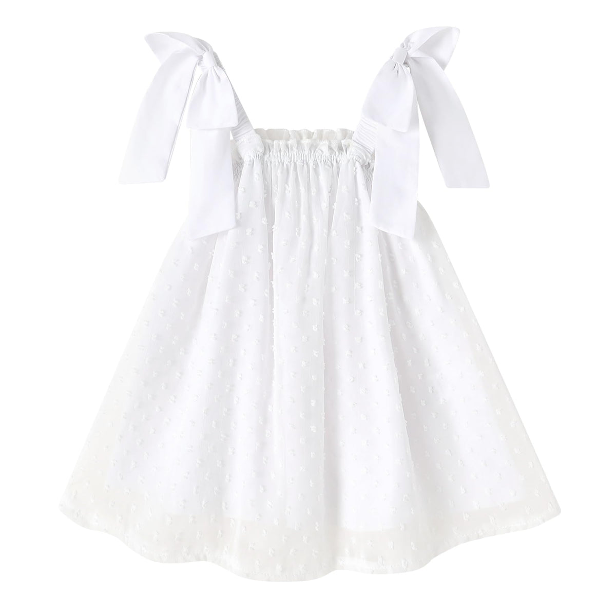 Happy Town Toddler Girl Dress Summer Boho Sleeveless Bowknot Strap Beach Party Swiss Dot Baby Sundress