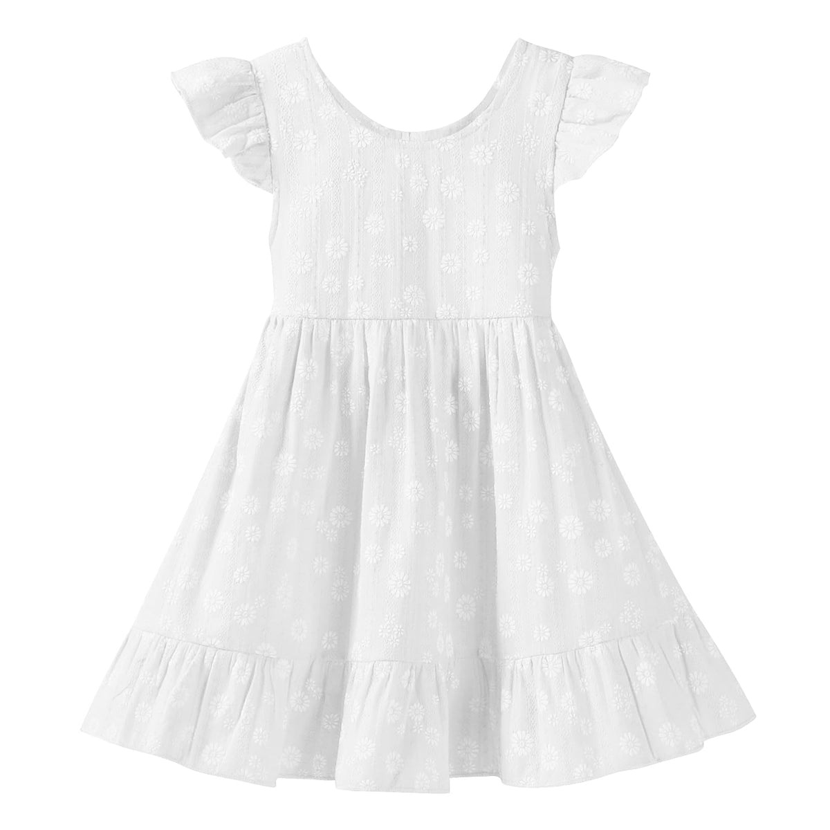 Toddler Girls Backless Cotton Floral Dress, Ruffle Flutter Sleeve,18M-6Y