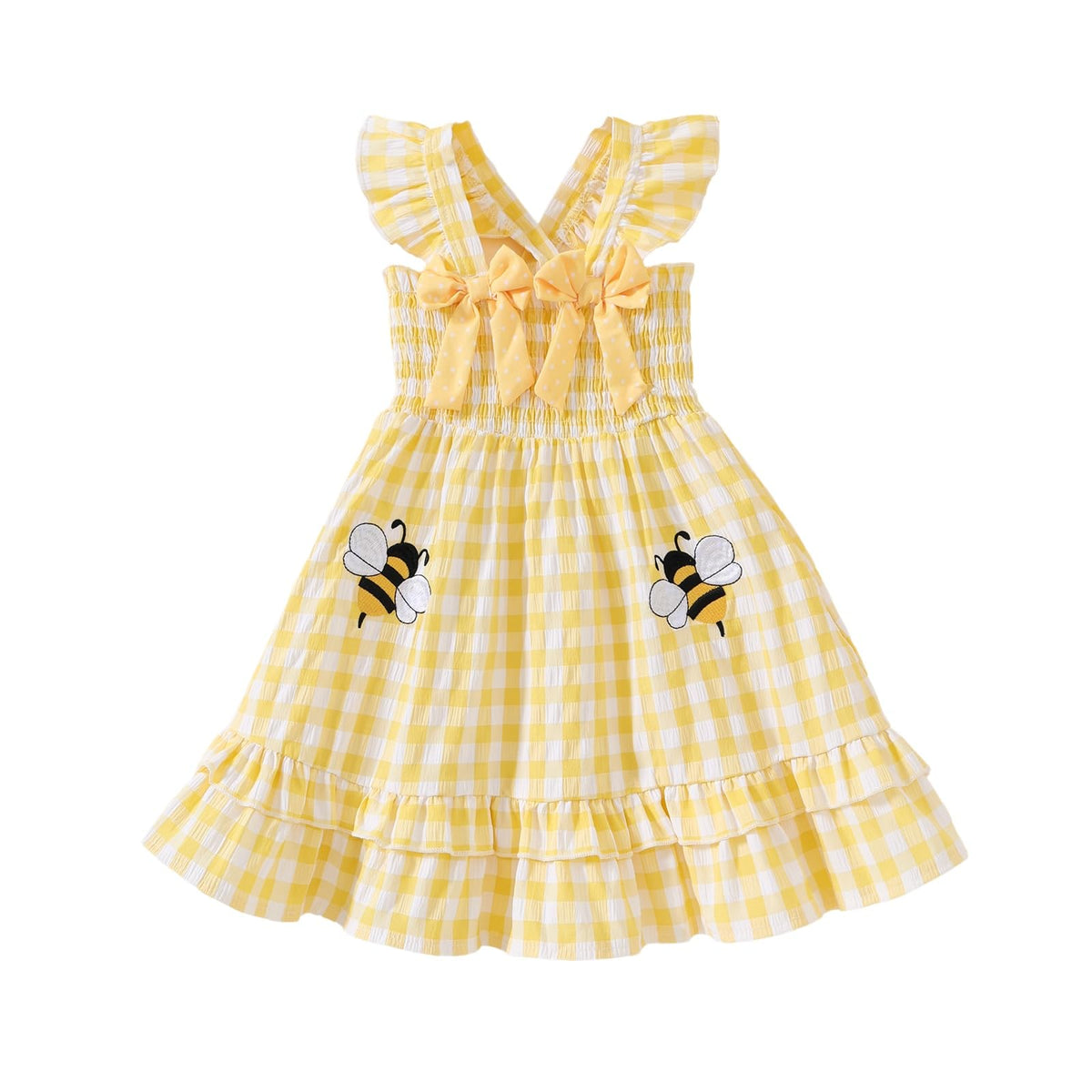 Noubeau Toddler Girl Dress Summer Smocked Boho Sleeveless Ruffle Dresses for Toddler Dress Casual Beach Sundress