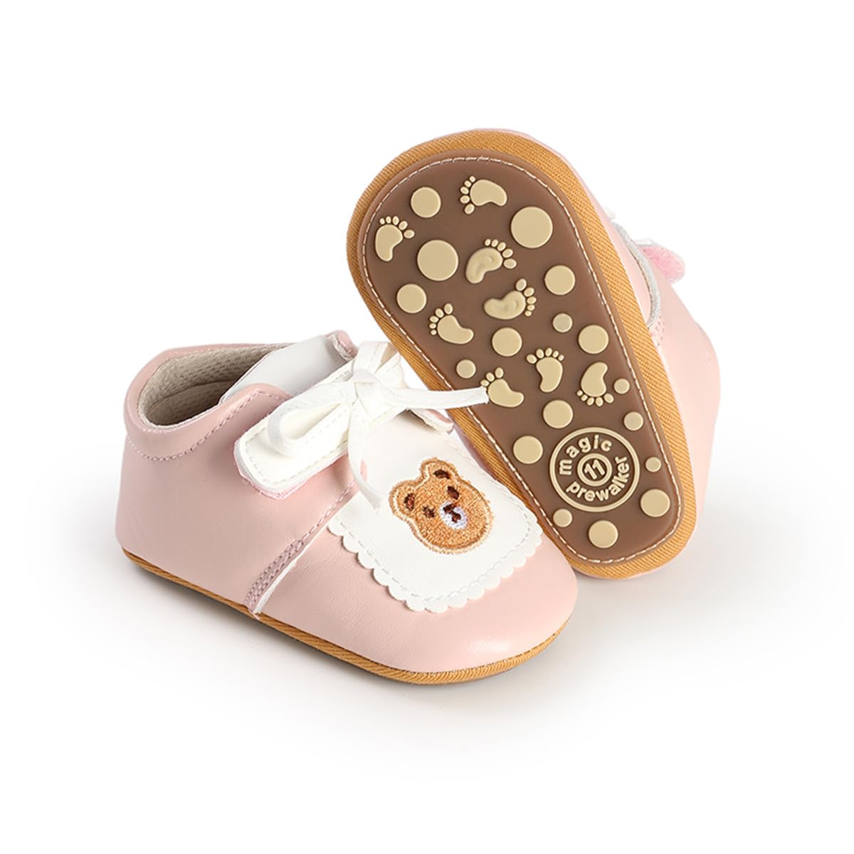 HsdsBebe Baby Boys Girls Pu Leather Hard Bottom Walking Sneakers Toddler Rubber Sole First Walkers Infant Cartoon Slippers Crib Shoes