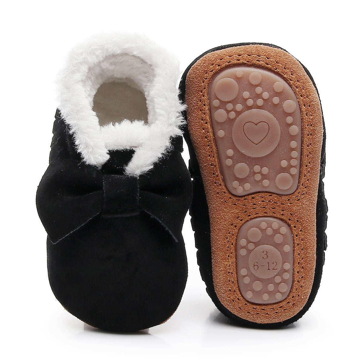 HONGTEYA Baby Moccasins with Fur Fleece Rubber Soles Warm Snow Boots Leather Baby Shoes for Boys Girls