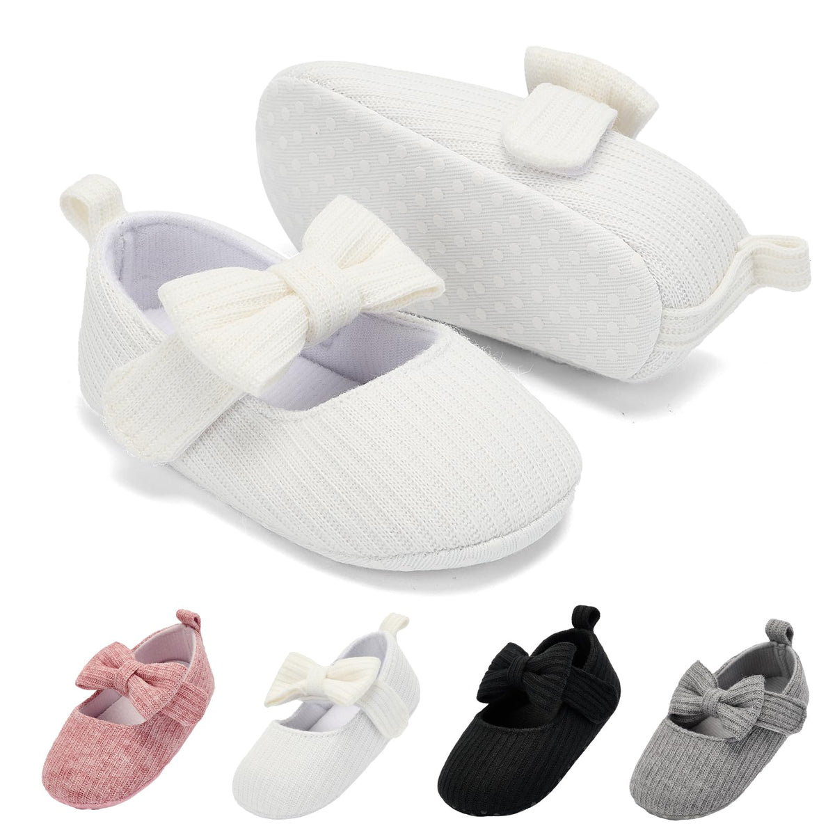 BACSAC Baby Girls Mary Jane Flats with Bow Soft Sole Non-Slip Crib Shoes Infant Toddler First Walkers Princess Dress Shoes