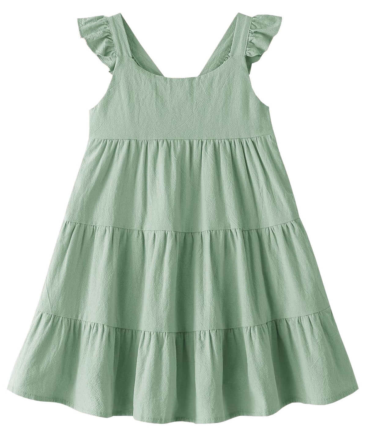 Toddler Dress Baby Girls Cotton Linen Ruffle Sleeve Tiered Swing Casual Summer Boho Dresses