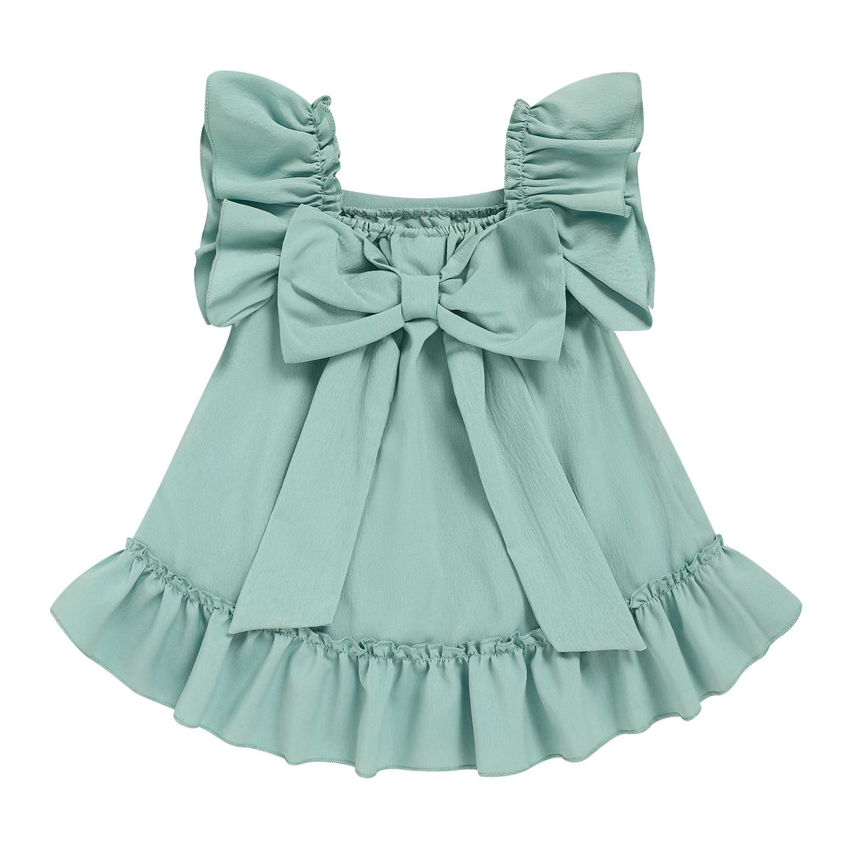 Toddler Girl Flutter Sleeve Dress, Back Bow Wrinkle Resistant Casual Outfit