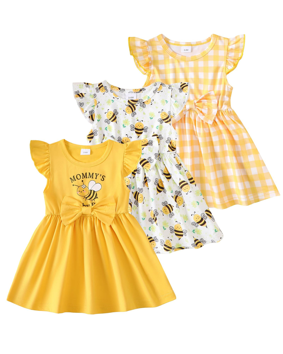 Toddler Baby Girl Dress Clothes 3 Pack Bow Fly Sleeve Summer Dress