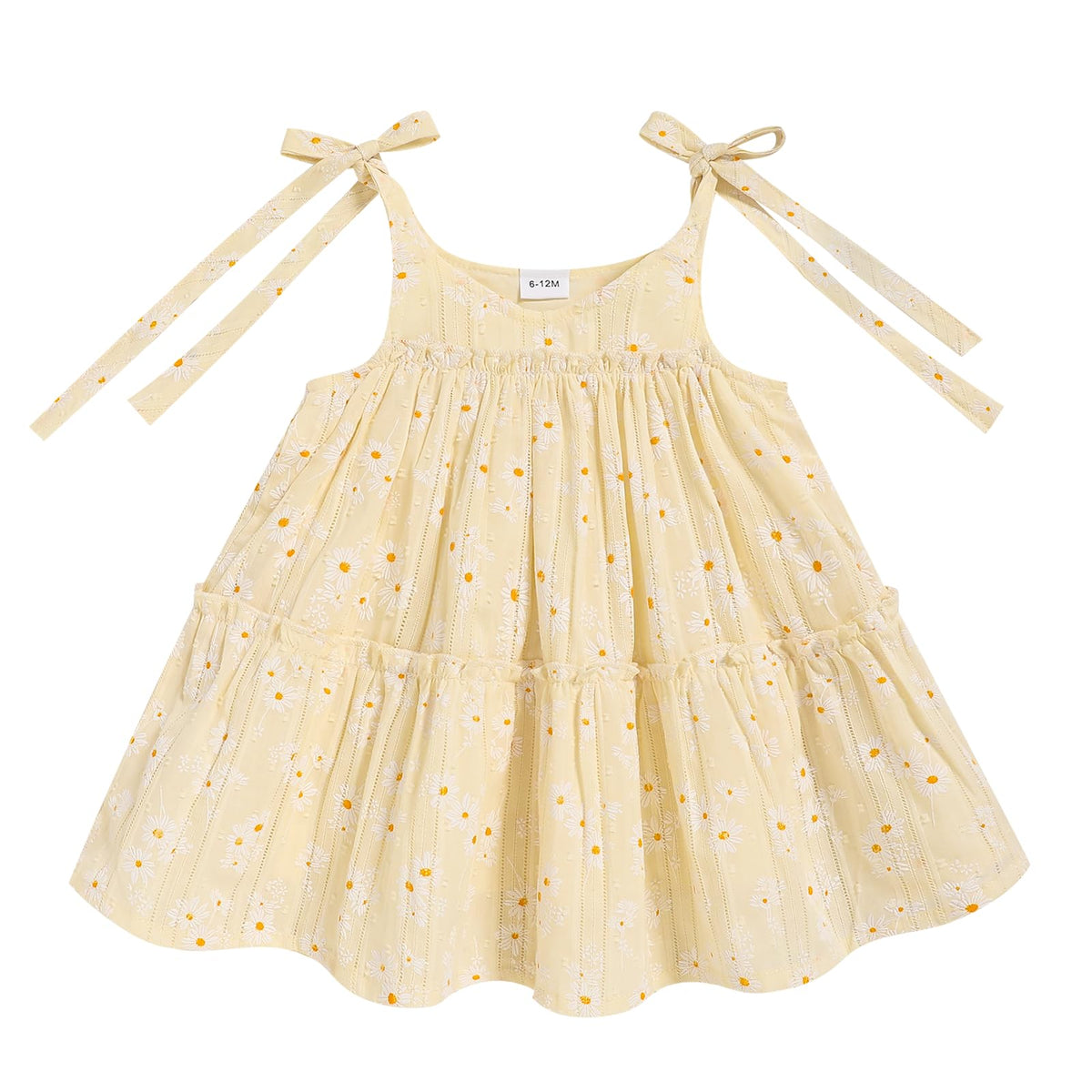 Toddler Baby Girl Summer Dress - Sleeveless Dot Tiered Sundress with Adjustable Tie-Shoulders for Beach, Party, Photos