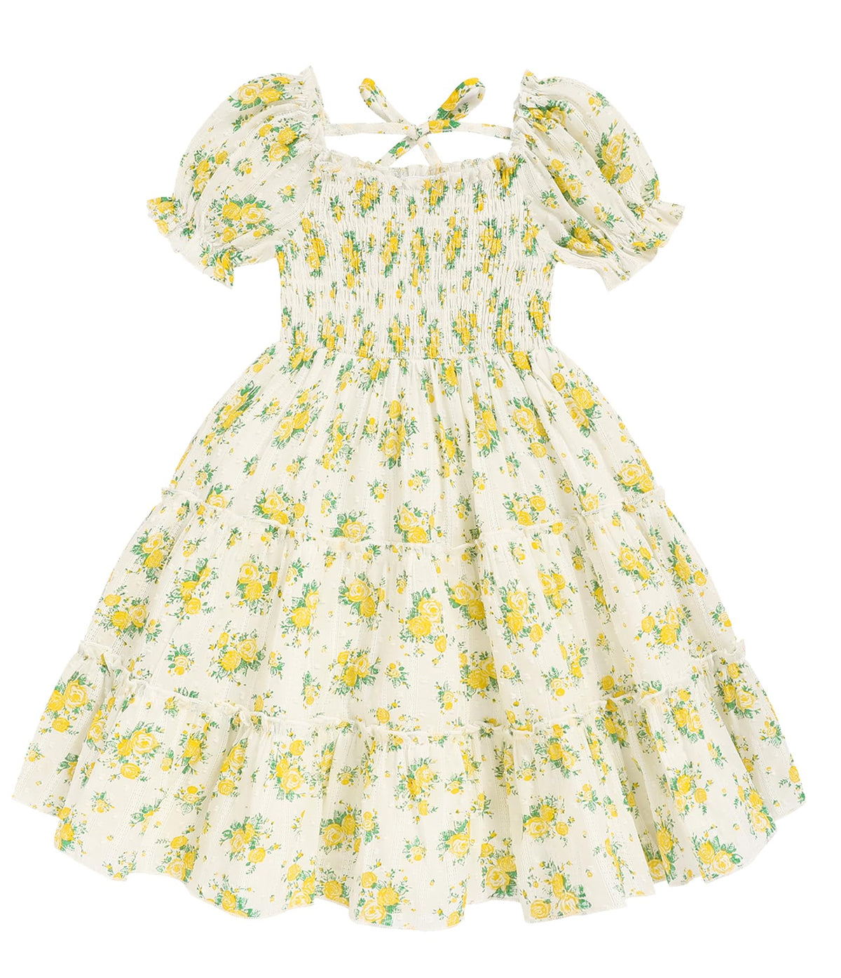 Toddler Girl Dress Short Sleeve Kids Floral Smocked Square Neck Beach Sundress | Summer Fashion Dresses 2-7Y