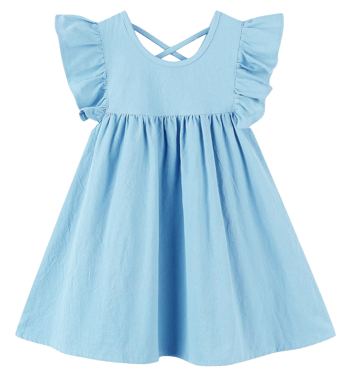 GSVIBK Girls Linen Cotton Dress Flutter Sleeve Back Cross Dress Toddler A-Line Skater Dress Baby Girl Halter Casual Sundress