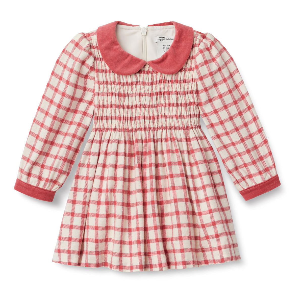 Amazon Essentials x Sofia Grainge Toddler and Baby Girls' Long Sleeve Flannel Dress with Velvet Collar, Fit and Flare