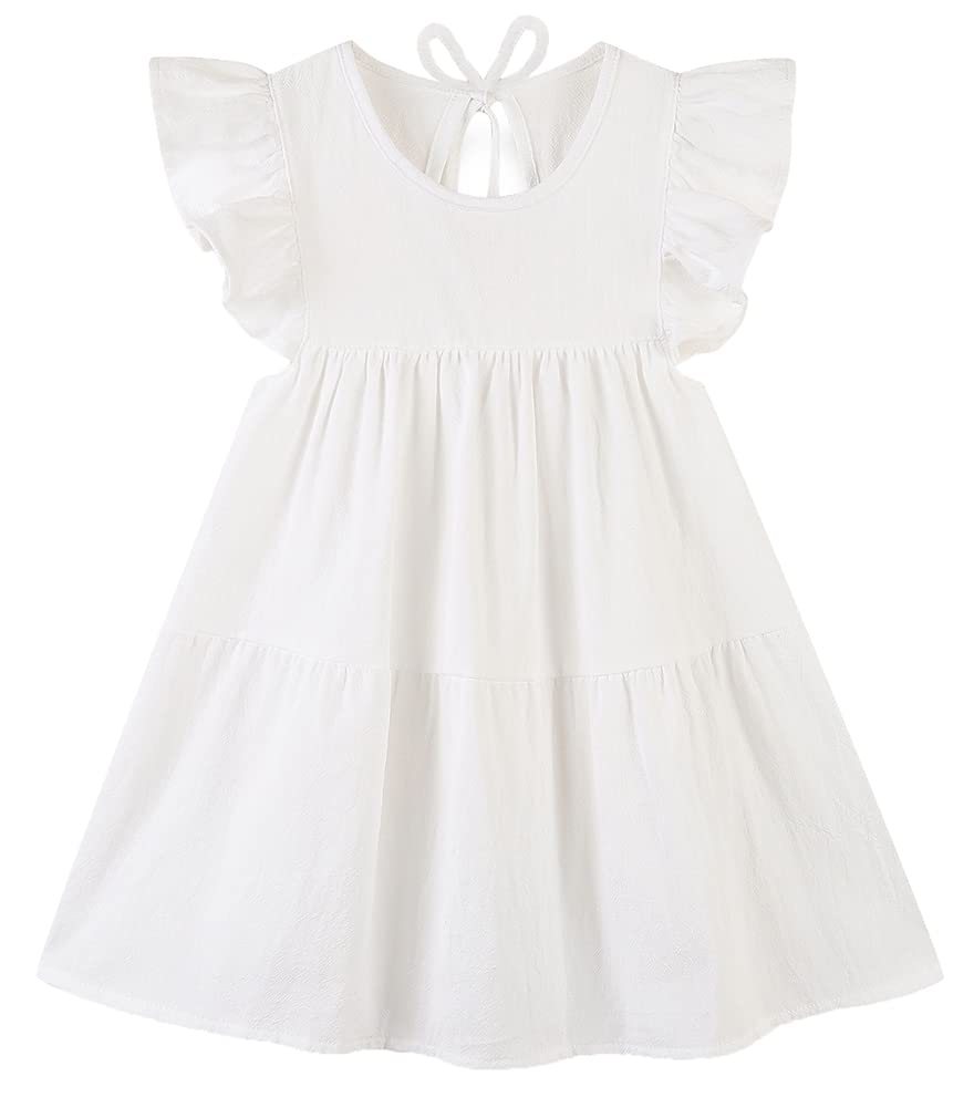 Toddler Dress Baby Girls Cotton Linen Ruffle Sleeve Tiered Swing Casual Summer Boho Dresses