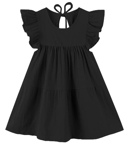 Toddler Dress Baby Girls Cotton Linen Ruffle Sleeve Tiered Swing Casual Summer Boho Dresses