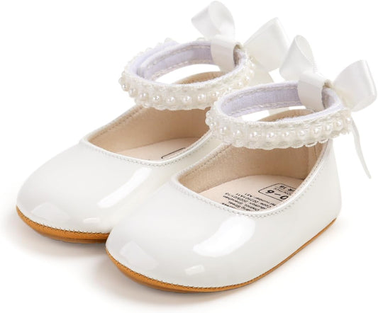 Baby Girls Mary Jane Flats Wedding Uniform Dress Shoes Soft Anti-Slip Sole Infant Newborn Crib First Walkers Prewalker Shoe