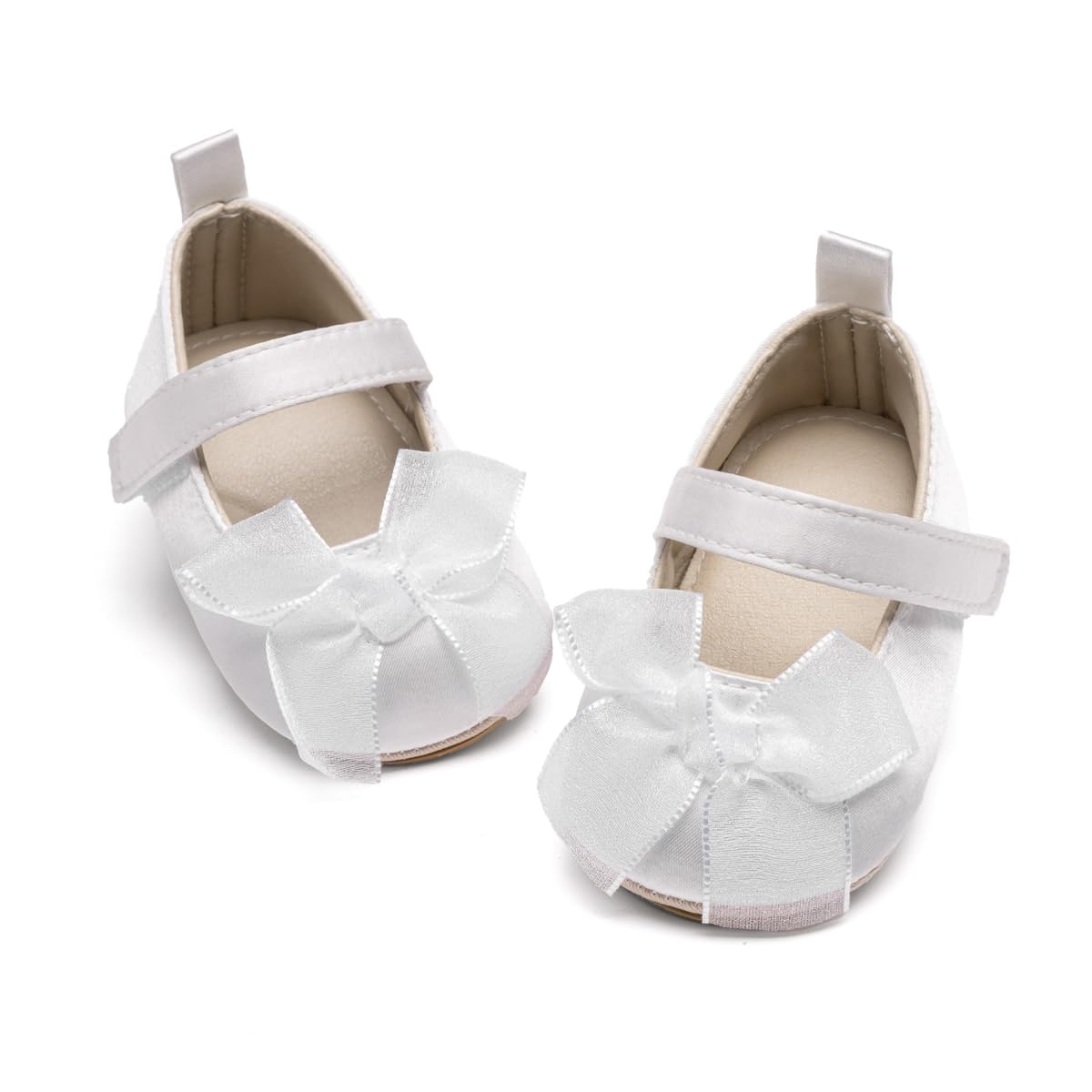 Baby Mary Jane Flats for Girls with Bowknot Cotton Anti Skid Sole Infant First Walker Princess Dress Crib Wedding Shoes