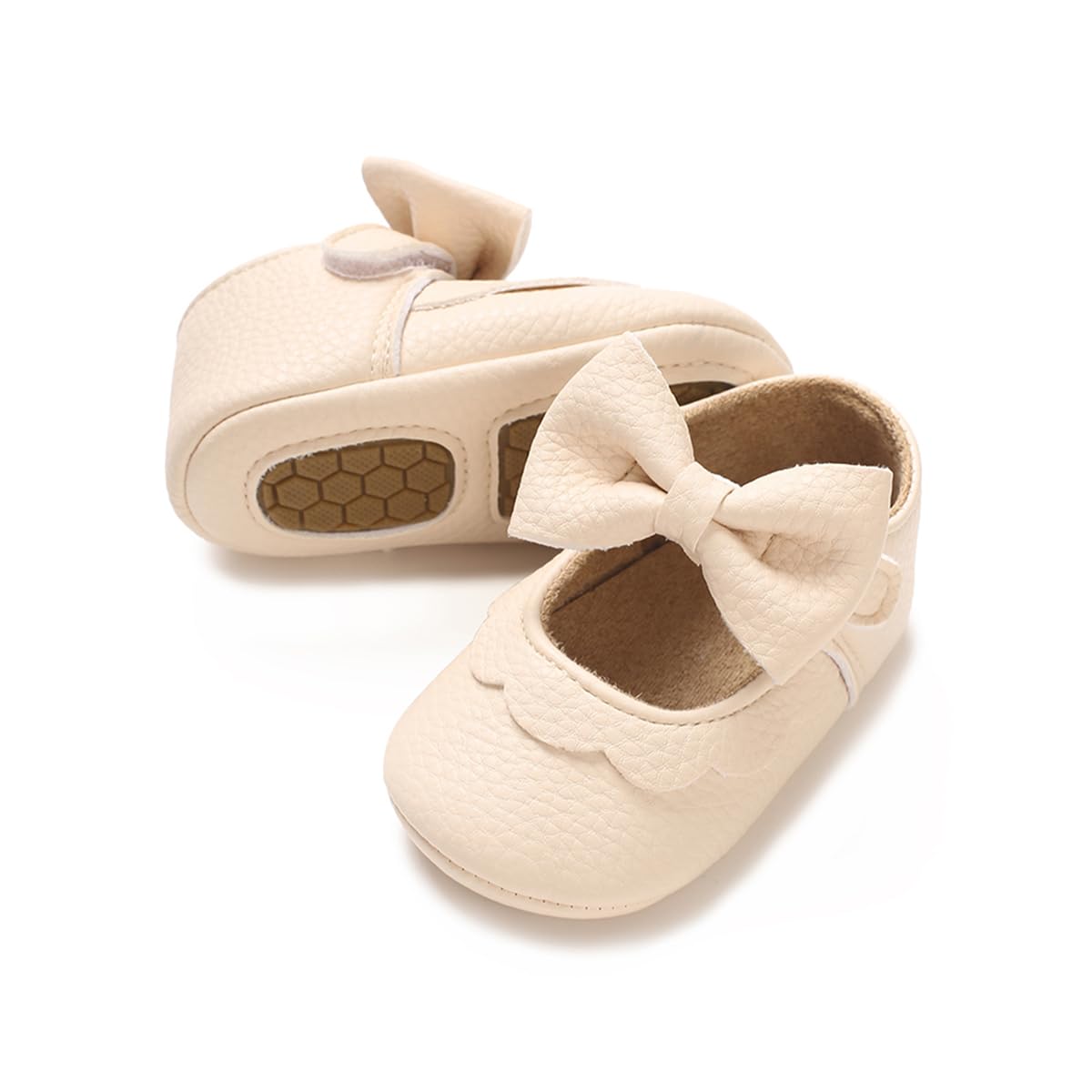 E-FAK Baby Girls Shoes Mary Jane Flats Shoes Anti-Slip Soft Rubber Sole Toddler First Walkers Princess Dress Shoes