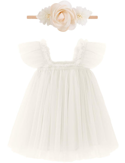 Baby Girl First Birthday Outfit Cake Smash 1st Birthday Dress with Flower Headband
