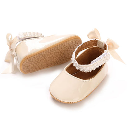 E-FAK Baby Girls Shoes Mary Jane Flats Shoes Anti-Slip Soft Rubber Sole Toddler First Walkers Princess Dress Shoes