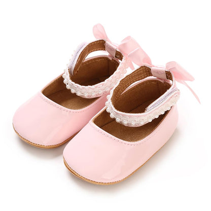 Baby Girls Mary Jane Flats, Non Slip Soft Sole, PU Leather Bowknot Dress Shoes, Newborn Infant Toddler First Walker, 0-18 Months