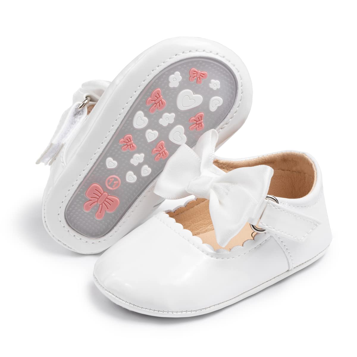Baby Mary Jane Flats for Girls with Bowknot Cotton Anti Skid Sole Infant First Walker Princess Dress Crib Wedding Shoes