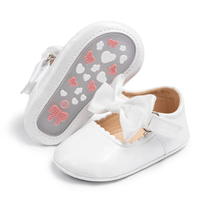 Baby Mary Jane Flats for Girls with Bowknot Cotton Anti Skid Sole Infant First Walker Princess Dress Crib Wedding Shoes