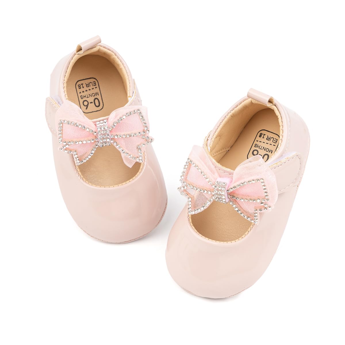 Baby Mary Jane Flats for Girls with Bowknot Cotton Anti Skid Sole Infant First Walker Princess Dress Crib Wedding Shoes