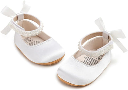 HsdsBebe Baby Girls Mary Jane Flats - Infant Newborn Walking Sneakers Soft Rubber Sole Princess Wedding Shoes
