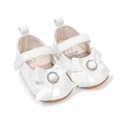 Baby Mary Jane Flats for Girls with Bowknot Cotton Anti Skid Sole Infant First Walker Princess Dress Crib Wedding Shoes