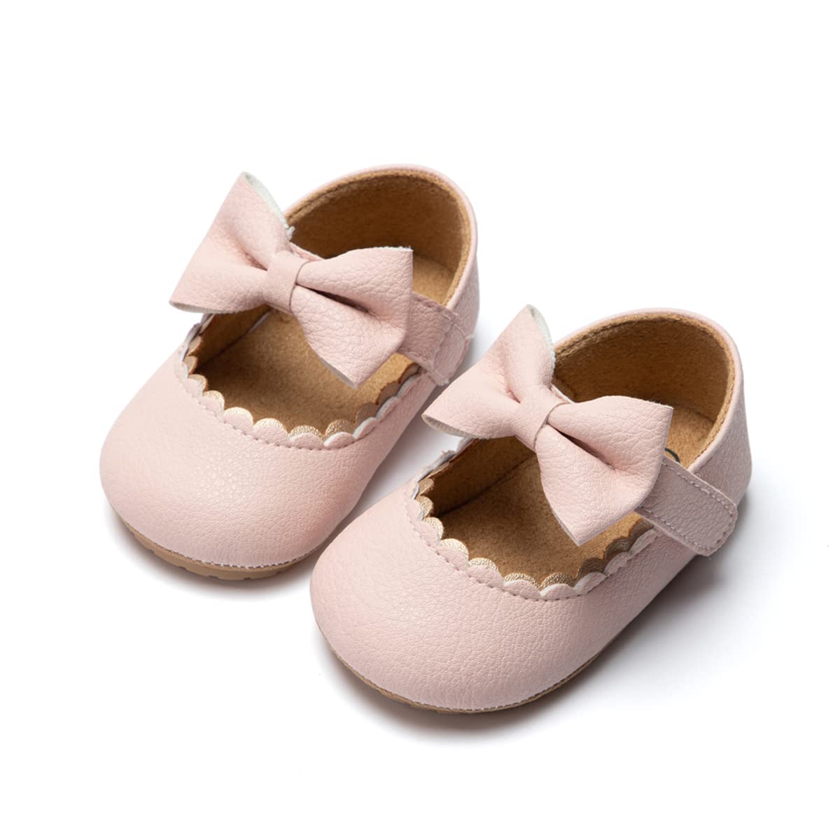 Baby Mary Jane Flats for Girls with Bowknot Cotton Anti Skid Sole Infant First Walker Princess Dress Crib Wedding Shoes