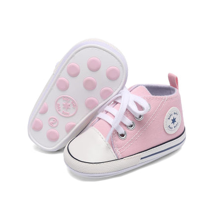 Unisex Baby Girls Boys Canvas High-top Shoes, Newborn Infant Anti-Slip Soft Sole Frist Walking Breathable Sneakers