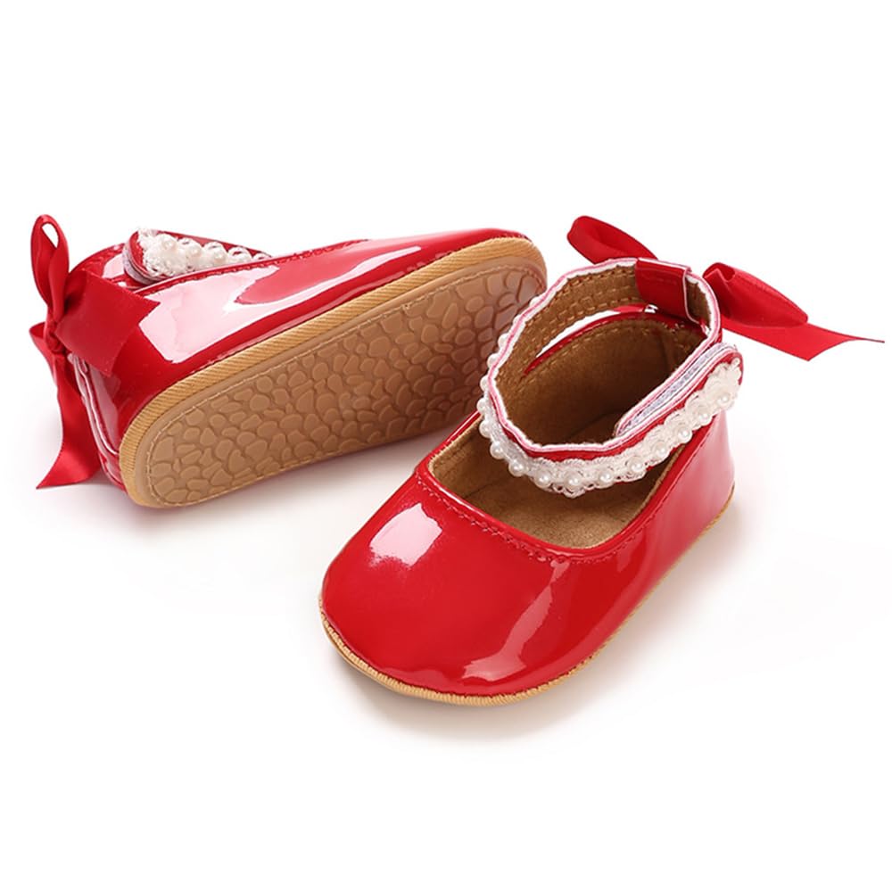 E-FAK Baby Girls Shoes Mary Jane Flats Shoes Anti-Slip Soft Rubber Sole Toddler First Walkers Princess Dress Shoes