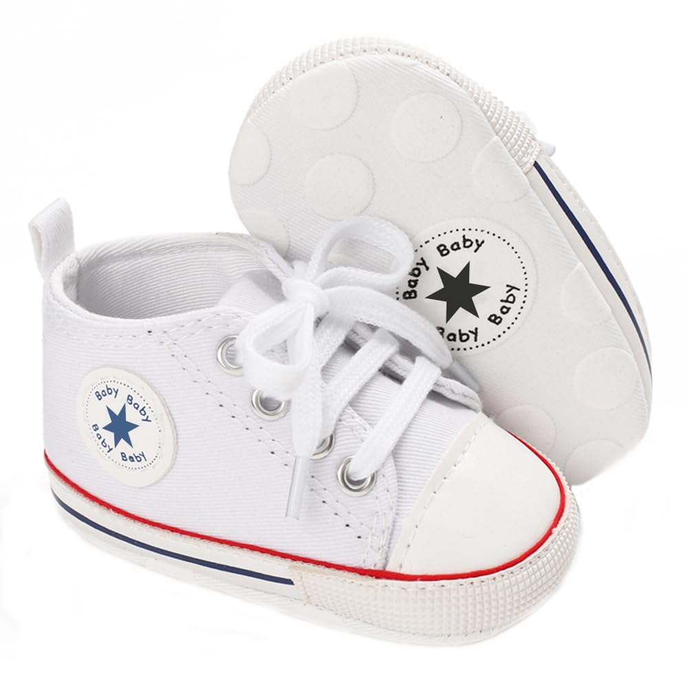 Unisex Baby Boys Girls Shoes, Newborn Infant Non-Slip Canvas Denim High Top Sneakers, Toddler First Walkers Shoes