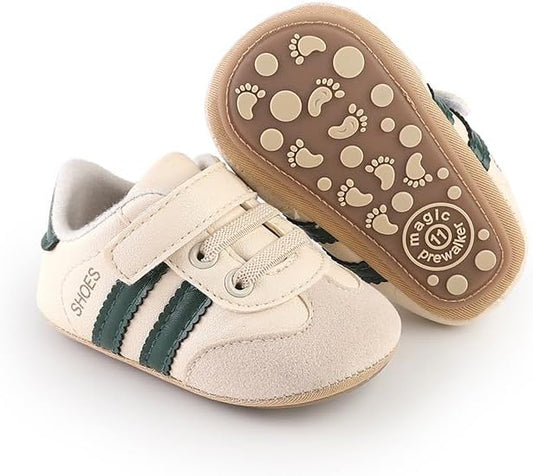 Newbron Baby Boys Girls Retro Sneakers Pu Leather Rubber Sole Walking Shoes Toddler Non-Slip First Walkers Infant Slippers Crib Shoes