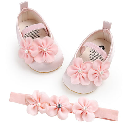 Baby Girls Mary Jane Flats with Bowknot Floral Princess Wedding Dress Shoes Soft Newborn Infant Crib First Walkers Prewalker