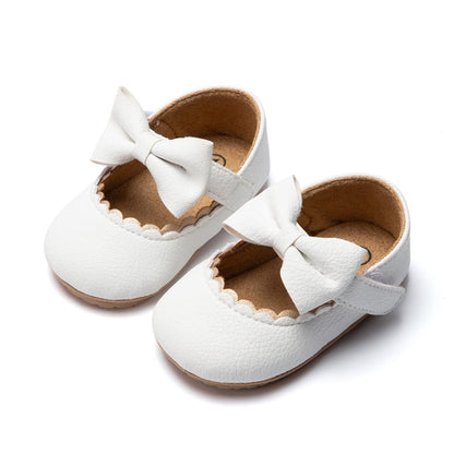 Baby Mary Jane Flats for Girls with Bowknot Cotton Anti Skid Sole Infant First Walker Princess Dress Crib Wedding Shoes