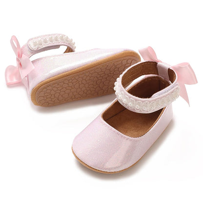 E-FAK Baby Girls Shoes Mary Jane Flats Shoes Anti-Slip Soft Rubber Sole Toddler First Walkers Princess Dress Shoes