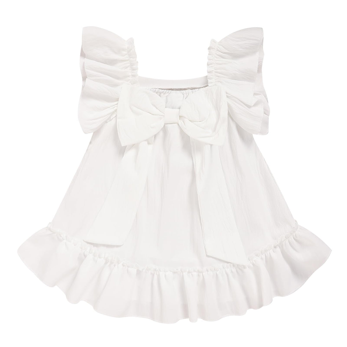 Toddler Girl Flutter Sleeve Dress, Back Bow Wrinkle Resistant Casual Outfit