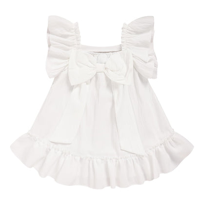 Toddler Girl Flutter Sleeve Dress, Back Bow Wrinkle Resistant Casual Outfit