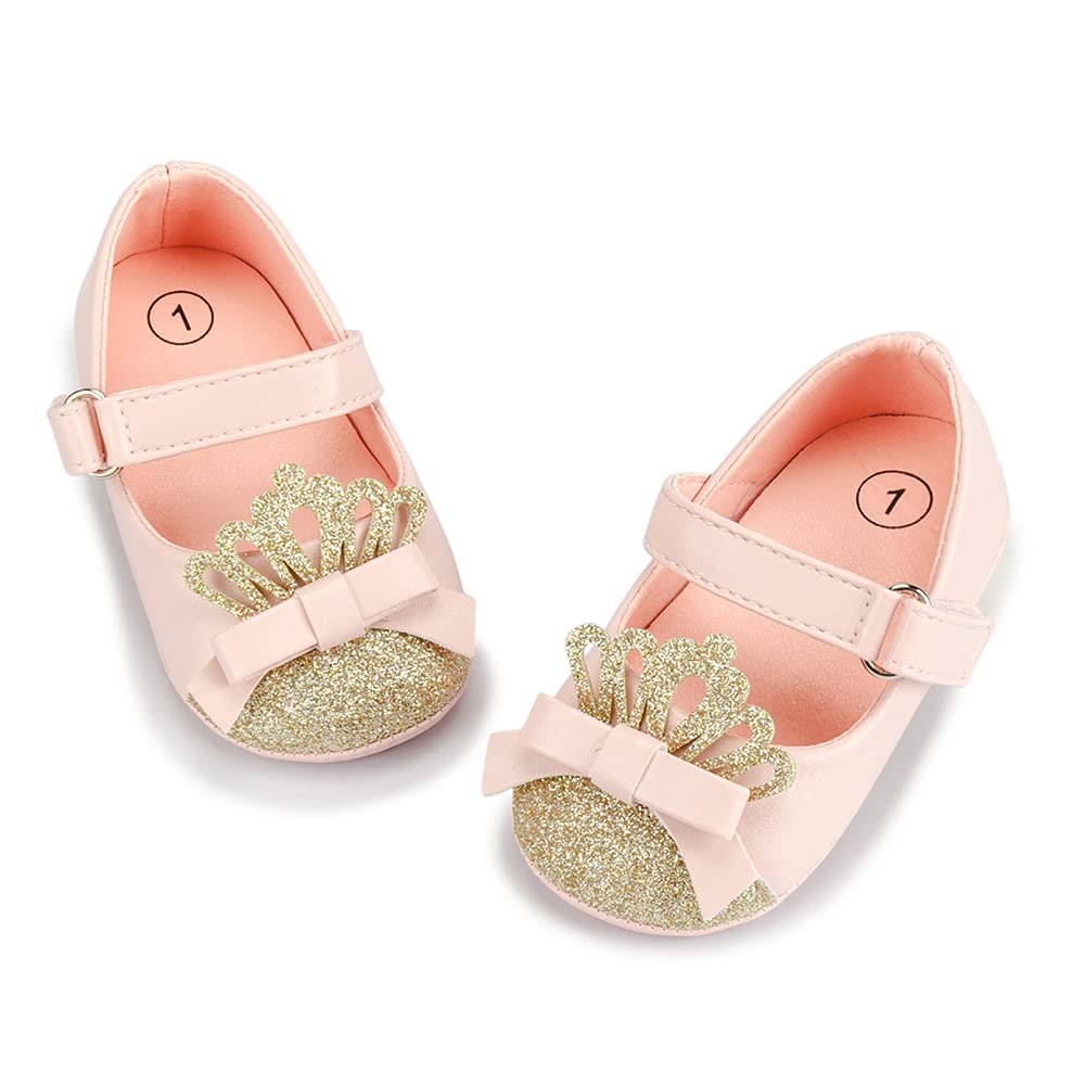 Meckior Infant Baby Girls Soft Sole Bowknot Princess Wedding Dress Mary Jane Flats Prewalker Newborn Light Baby Sneaker Shoes
