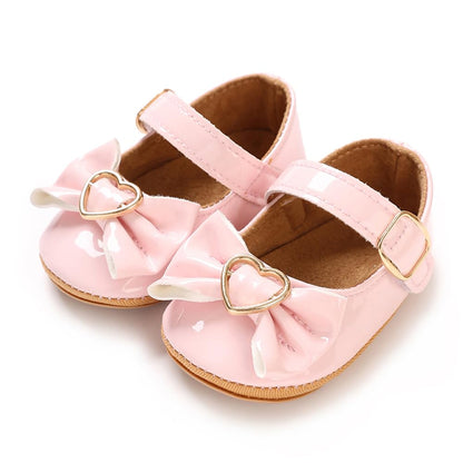 Baby Girls Mary Jane Flats, Non Slip Soft Sole, PU Leather Bowknot Dress Shoes, Newborn Infant Toddler First Walker, 0-18 Months