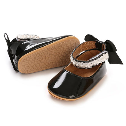 E-FAK Baby Girls Shoes Mary Jane Flats Shoes Anti-Slip Soft Rubber Sole Toddler First Walkers Princess Dress Shoes