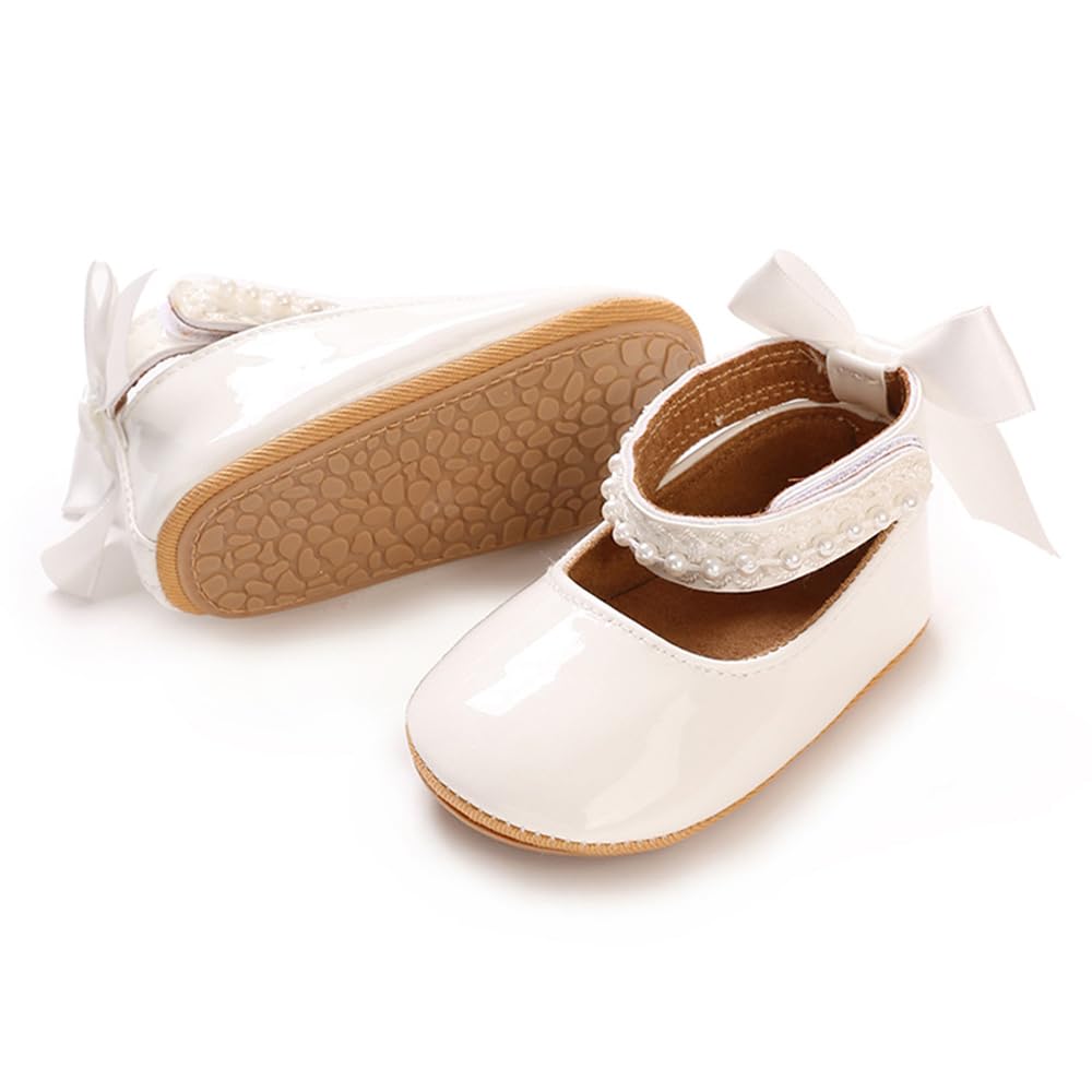 E-FAK Baby Girls Shoes Mary Jane Flats Shoes Anti-Slip Soft Rubber Sole Toddler First Walkers Princess Dress Shoes