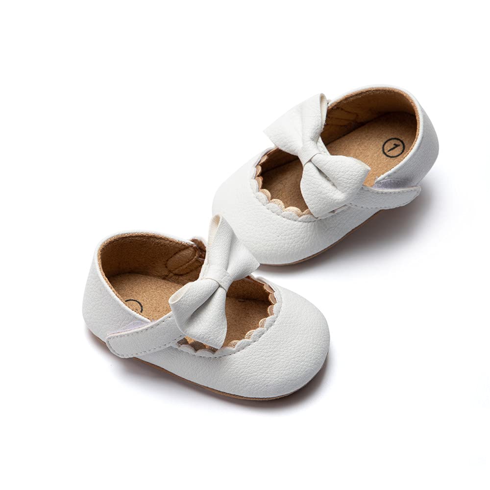 Meckior Infant Baby Girls Soft Sole Bowknot Princess Wedding Dress Mary Jane Flats Prewalker Newborn Light Baby Sneaker Shoes