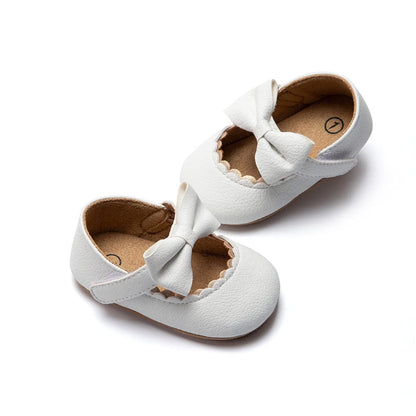 Meckior Infant Baby Girls Soft Sole Bowknot Princess Wedding Dress Mary Jane Flats Prewalker Newborn Light Baby Sneaker Shoes