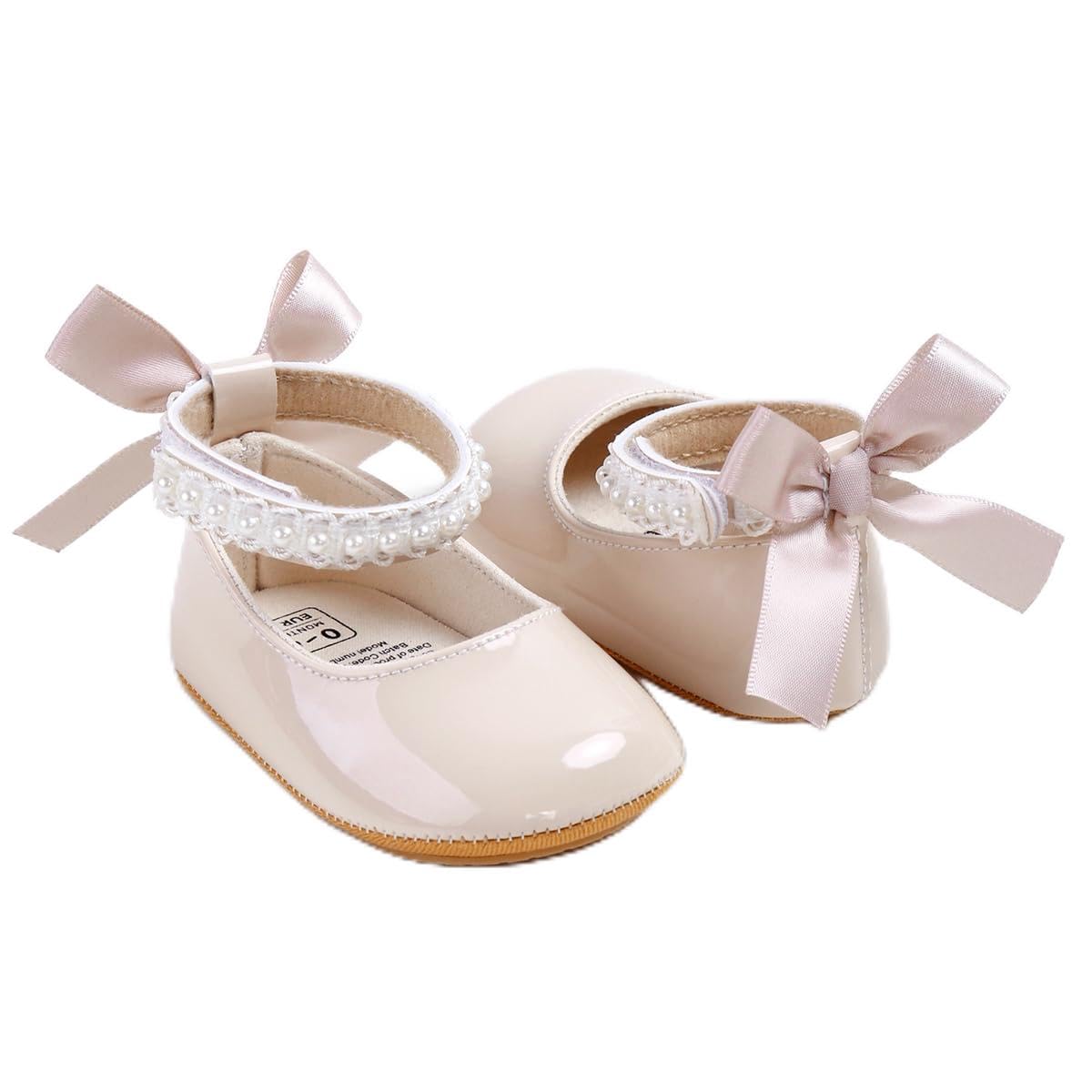 HsdsBebe Baby Girls Mary Jane Flats - Infant Newborn Walking Sneakers Soft Rubber Sole Princess Wedding Shoes