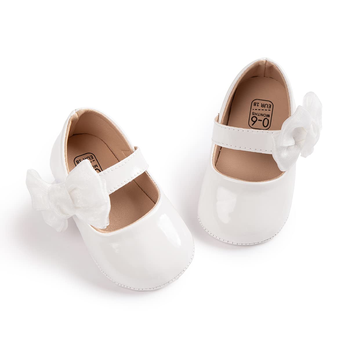 Baby Mary Jane Flats for Girls with Bowknot Cotton Anti Skid Sole Infant First Walker Princess Dress Crib Wedding Shoes