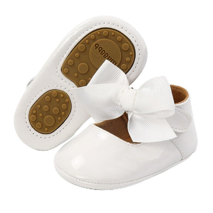 Baby Girls Mary Jane Flats, Non Slip Soft Sole, PU Leather Bowknot Dress Shoes, Newborn Infant Toddler First Walker, 0-18 Months