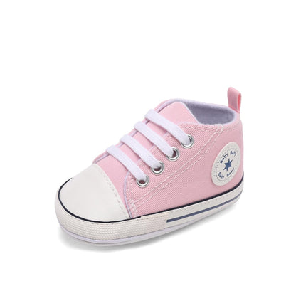 Unisex Baby Boys Girls Shoes, Newborn Infant Non-Slip Canvas Denim High Top Sneakers, Toddler First Walkers Shoes